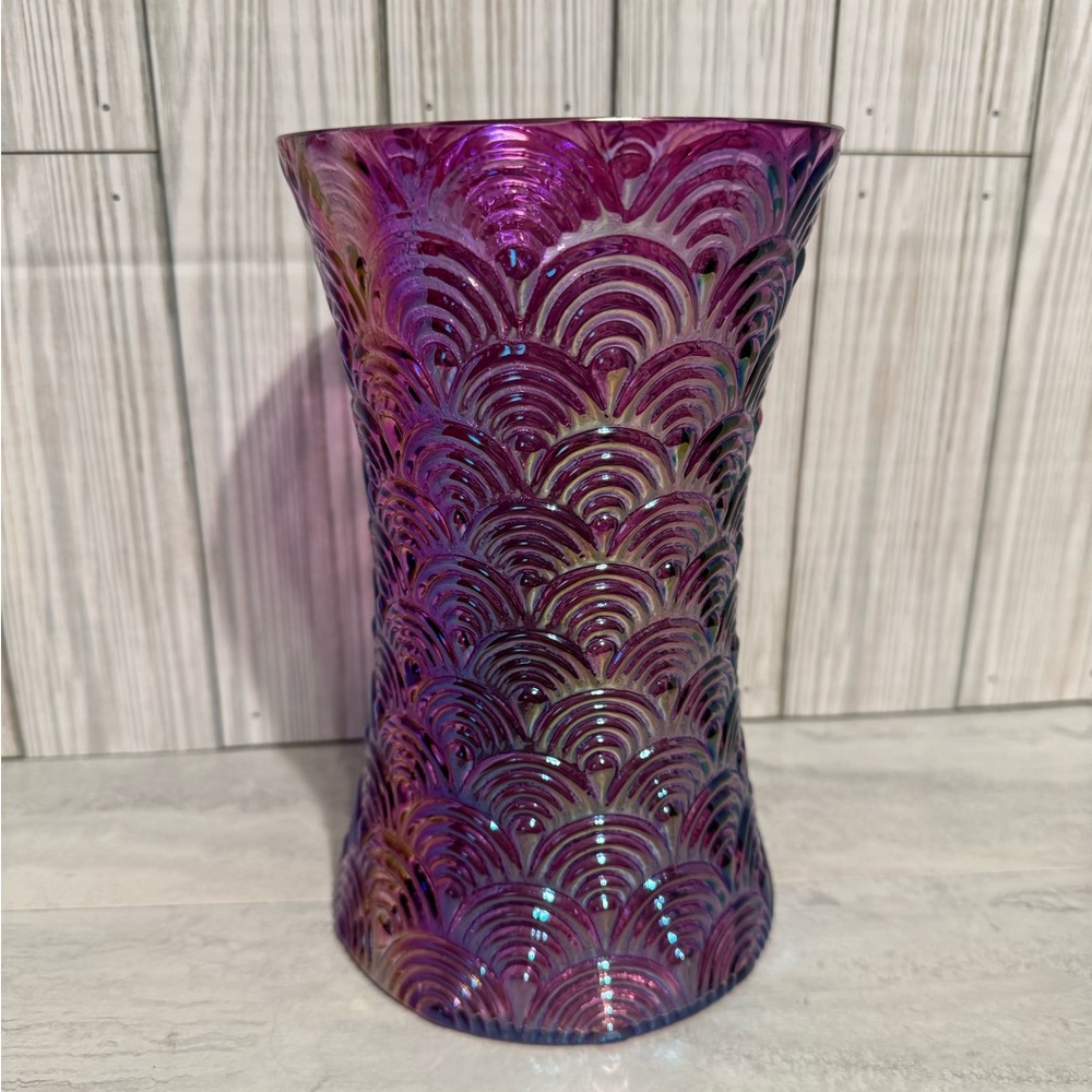 Purple Iridescent Vase with Scallop Pattern